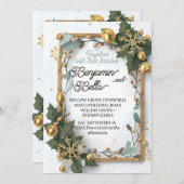 Invitation or typographie feuille neige élégant mariage d'hiv (Devant / Derrière)