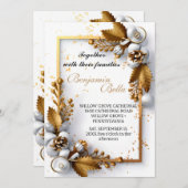 Invitation or typographie feuille neige élégant mariage d'hiv (Devant / Derrière)