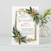 Invitation or typographie feuille neige élégant mariage d'hiv (Debout devant)