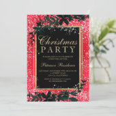 Invitation or typographie feuille neige élégant rouge Noël (Debout devant)