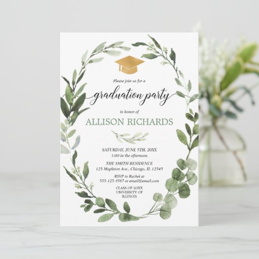 Invitation Or vert de verdure moderne simple de fête de (Debout devant)