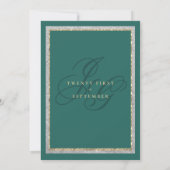 Invitation Or vert jade argent monogramme initiales mariage (Dos)