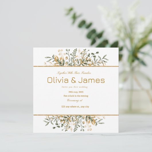 Invitation Or Vert Luxe pour jour spécial (Debout devant)