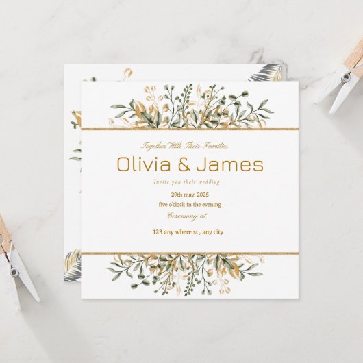 Invitation Or Vert Luxe pour jour spécial (Devant/Arrière en situation)