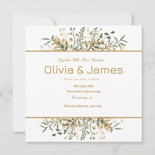 Invitation Or Vert Luxe pour jour spécial (Devant)