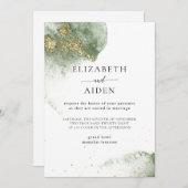 Invitation Or vert moderne Watercolour Kleckse (Devant / Derrière)