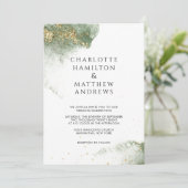 Invitation Or vert moderne Watercolour Kleckse (Debout devant)