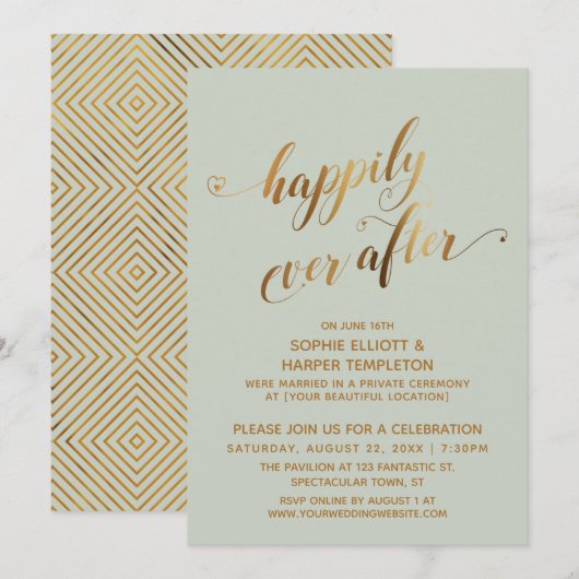 Invitation Or & Vert Sauge Heureux À Jamais Après-Mariage (Devant / Derrière)