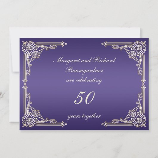 Invitation Or Vintage Scrolls Violets 50e Anniversaire (Devant)