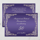 Invitation Or Vintage Scrolls Violets 50e Anniversaire (Devant / Derrière)