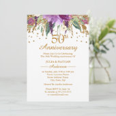Invitation Or Violet Améthyste Floral 50e Anniversaire (Debout devant)