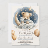 Invitation Or Whimsical sur la lune Teddy Bear Baby Showe (Devant)