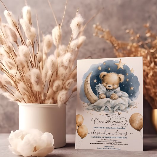 Invitation Or Whimsical sur la lune Teddy Bear Baby Showe