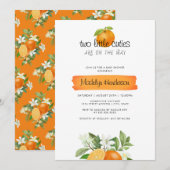 Invitation Orange 2 Little Cuties Twins Baby shower (Devant / Derrière)
