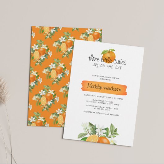 Invitation Orange 3 Petites Cuties Triplets Baby shower