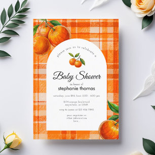 Invitation Orange 3D Citrus Plaid Baby shower dessiné