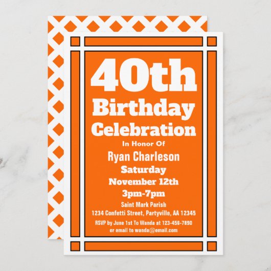 Invitation Orange 40e anniversaire (Devant / Derrière)