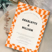 Invitation Orange Abstrait Boho Retro Mariage