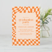 Invitation Orange Abstrait Checker Photo Graduation Party (Debout devant)