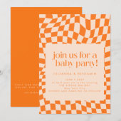 Invitation Orange Abstrait Rétro Damier Bébé (Devant / Derrière)