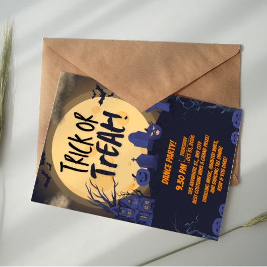 Invitation Orange and Black Trick or Treat Halloween Party