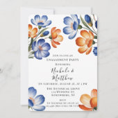 Invitation Orange and Cobalt Blue Floral Engagement Party (Devant)