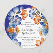 Invitation Orange and Cobalt Blue Floral Wedding Celebration (Devant / Derrière)