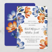 Invitation Orange and Cobalt Blue Floral Wedding Celebration (Devant / Derrière)
