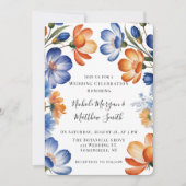 Invitation Orange and Cobalt Blue Floral Wedding Celebration (Devant)