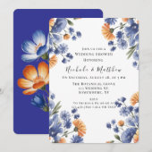 Invitation Orange and Cobalt Blue Floral Wedding Shower (Devant / Derrière)