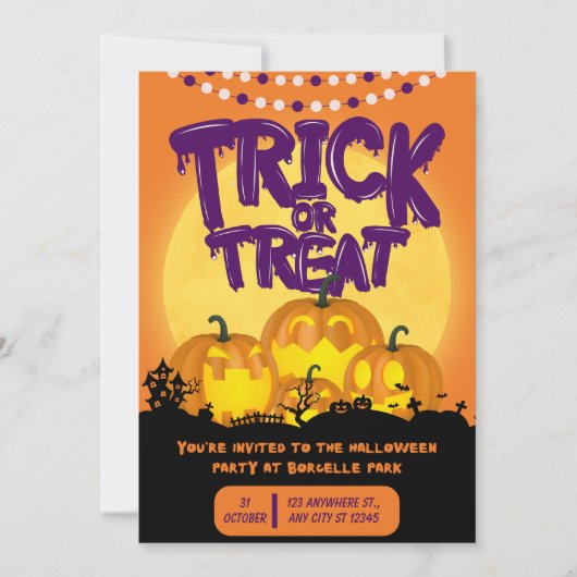 Invitation Orange and Purple Spooky Halloween Party  (Devant)