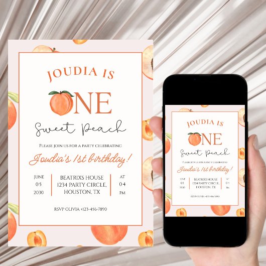 Invitation Orange and White Peach Kids 1st Birthday 