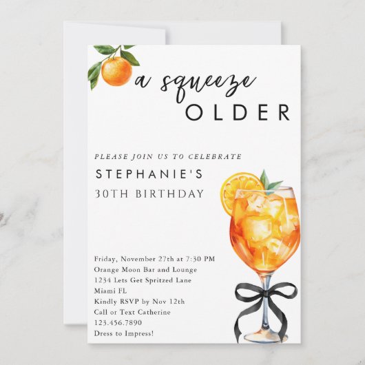 Invitation Orange Aperol Spritz A Squeeze Ancien 30e annivers (Devant)