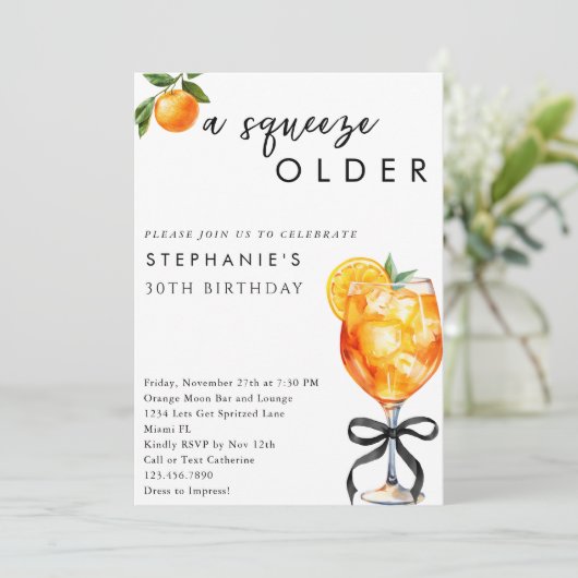 Invitation Orange Aperol Spritz A Squeeze Ancien 30e annivers (Debout devant)