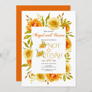 Invitation Orange aquarelle fleurs florales B'Not Mitzvah