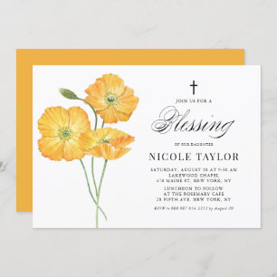 Invitation Orange Aquarelle Poppies Floral Baby Blessing