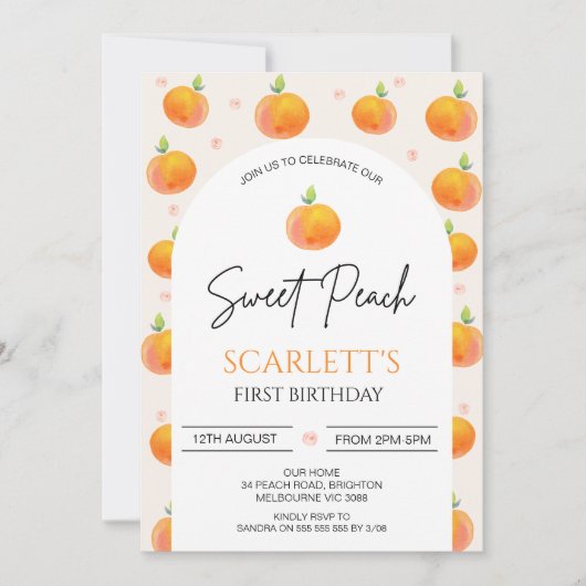 Invitation Orange Arc Moderne Notre Poupée Douce 1er Annivers (Devant)