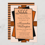 Invitation Orange Art Déco Surprise fête Anniversaire (Devant / Derrière)