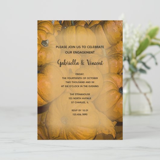 Invitation Orange Automne Citrouille Engagement Party Invitat (Debout devant)