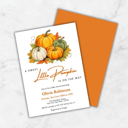 Invitation Orange Automne Un Petit Baby shower Citrouille