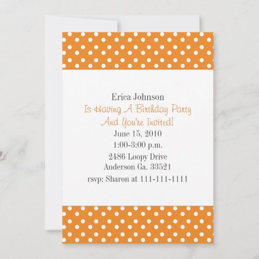 Invitation Orange avec White Polka Dot Impression Party Invit (Devant)