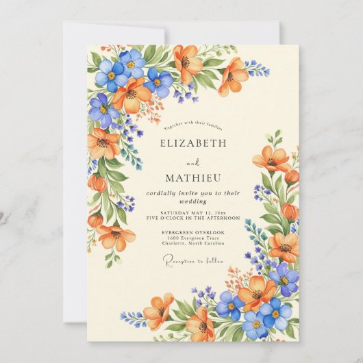 Invitation Orange Azure Bountiful Summer Wedding (Devant)