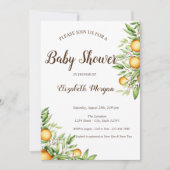 Invitation Orange, Baby shower Citrus Feuille (Devant)