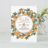 Invitation Orange Baby shower été Citrus Boho Verdure (Debout devant)