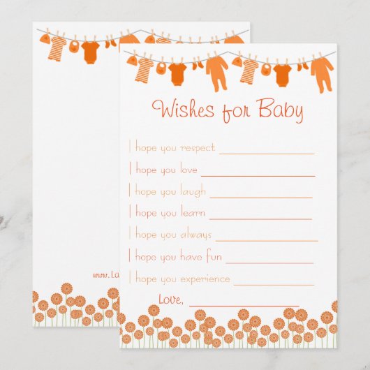 Invitation Orange Baby shower Voeux Pour Baby Game (Devant / Derrière)
