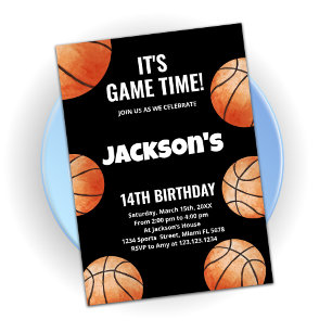 Invitation Orange Balls Black Basketball Anniversaire Invitat