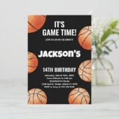 Invitation Orange Balls Black Basketball Anniversaire Invitat (Debout devant)