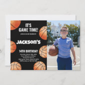 Invitation Orange Balls Black Basketball Anniversaire Photo (Devant)