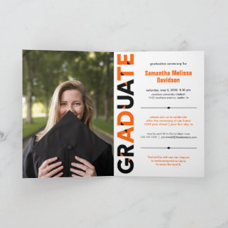 Invitation Orange Big Bold Angle-Cut Lettres Graduation