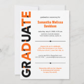 Invitation Orange Big Bold Angle-Cut Lettres Graduation (Dos)
